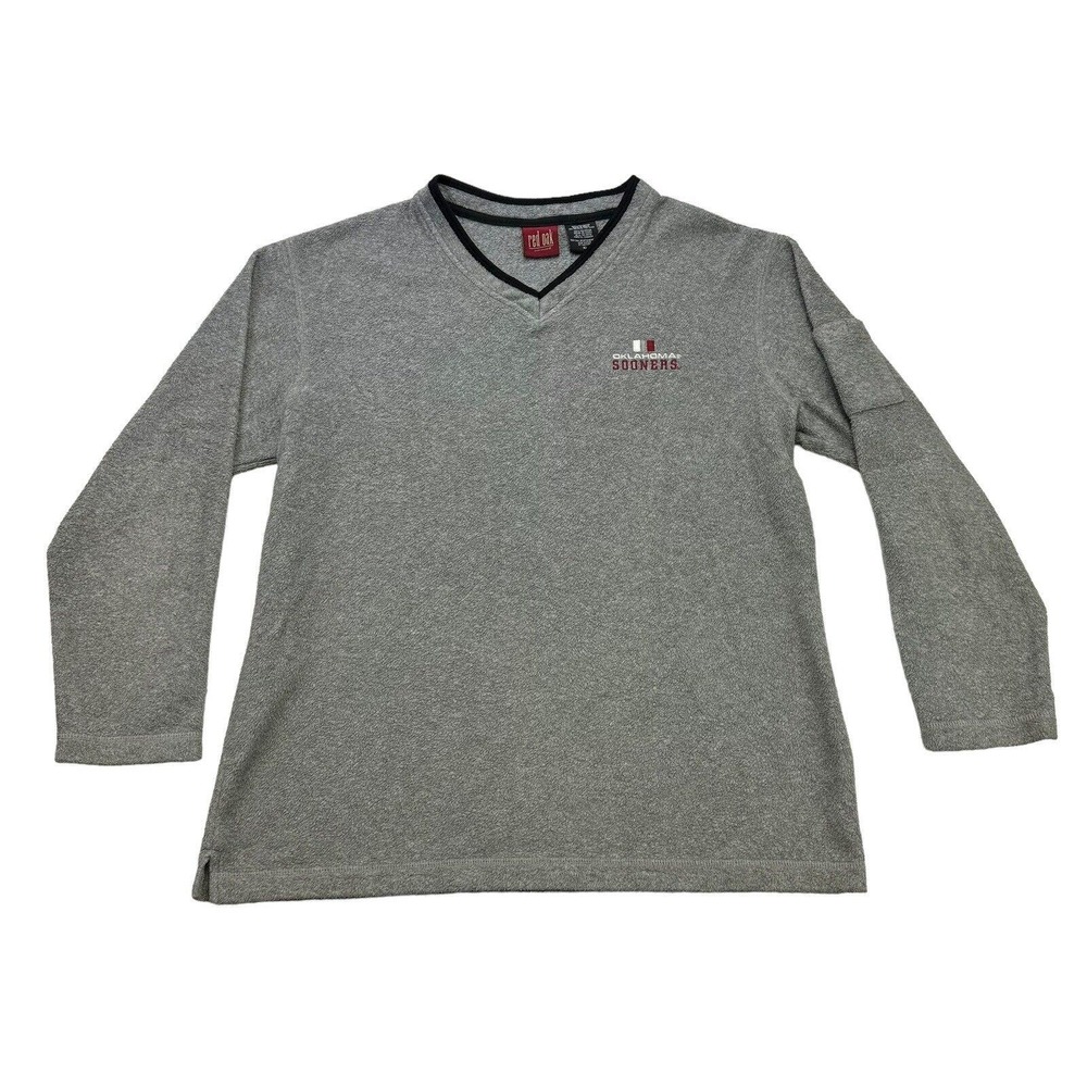 Vintage Oklahoma Sooners Sweater Mens XL Gray Fleece V Neck Long Sleeve Pullover